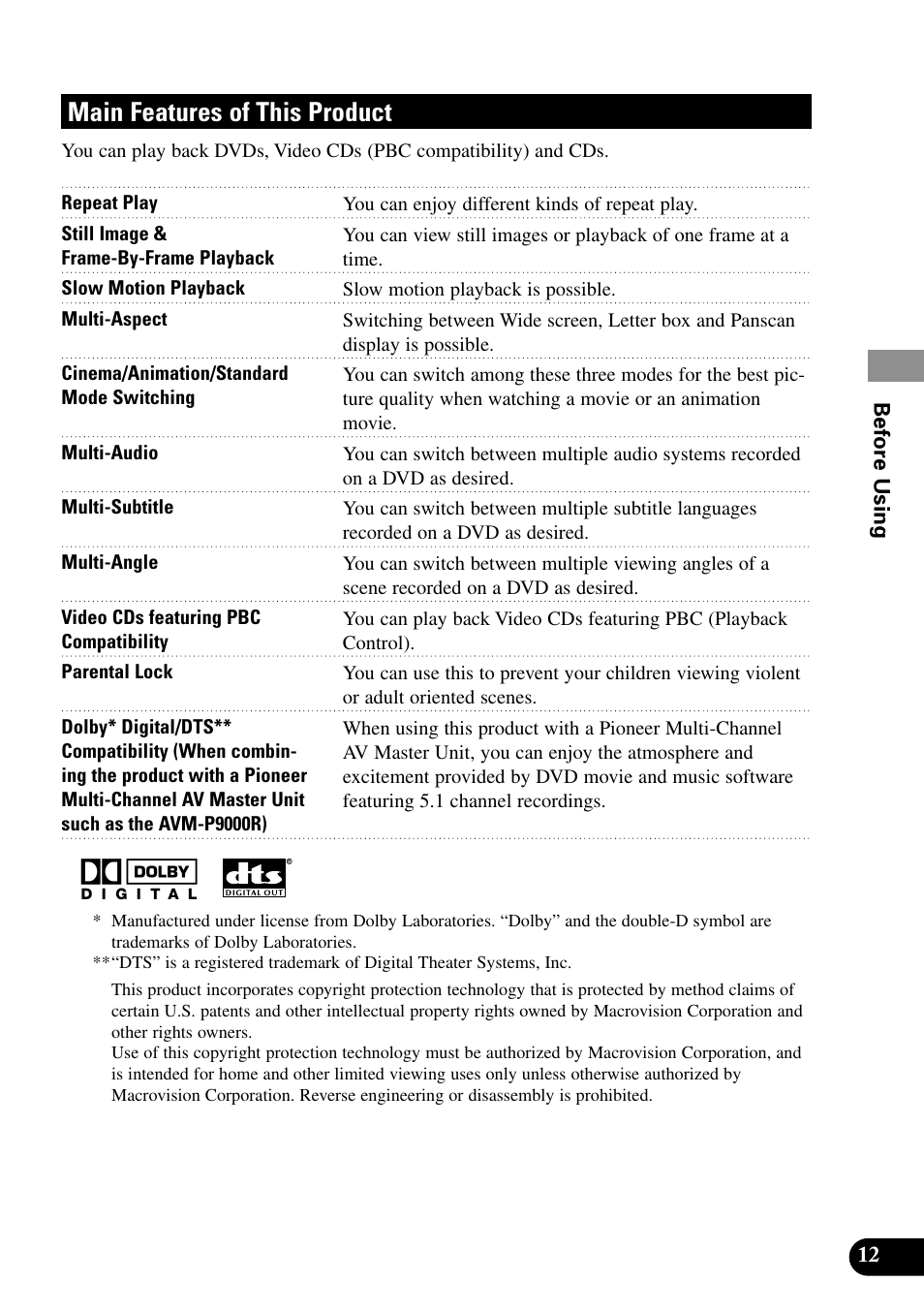 Main features of this product | Pioneer XDV-P9II User Manual | Page 13 / 80