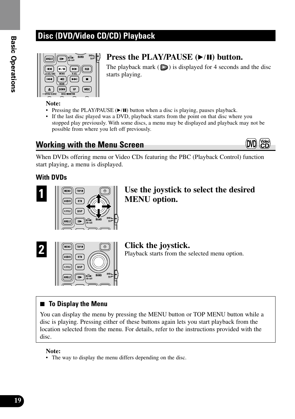 Disc (dvd/video cd/cd) playback, Working with the menu screen | Pioneer XDV-P9II User Manual | Page 20 / 80