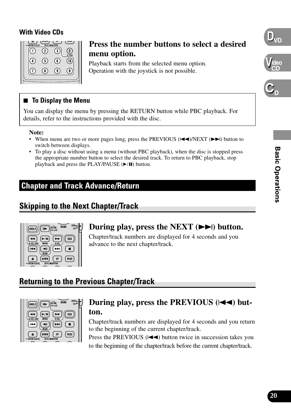 Chapter and track advance/return, Skipping to the next chapter/track, Returning to the previous chapter/track | Pioneer XDV-P9II User Manual | Page 21 / 80