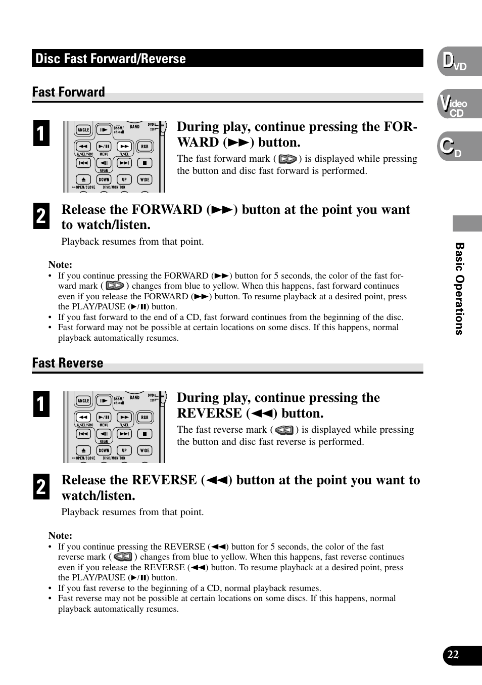 Disc fast forward/reverse, Fast forward, Fast reverse | Pioneer XDV-P9II User Manual | Page 23 / 80