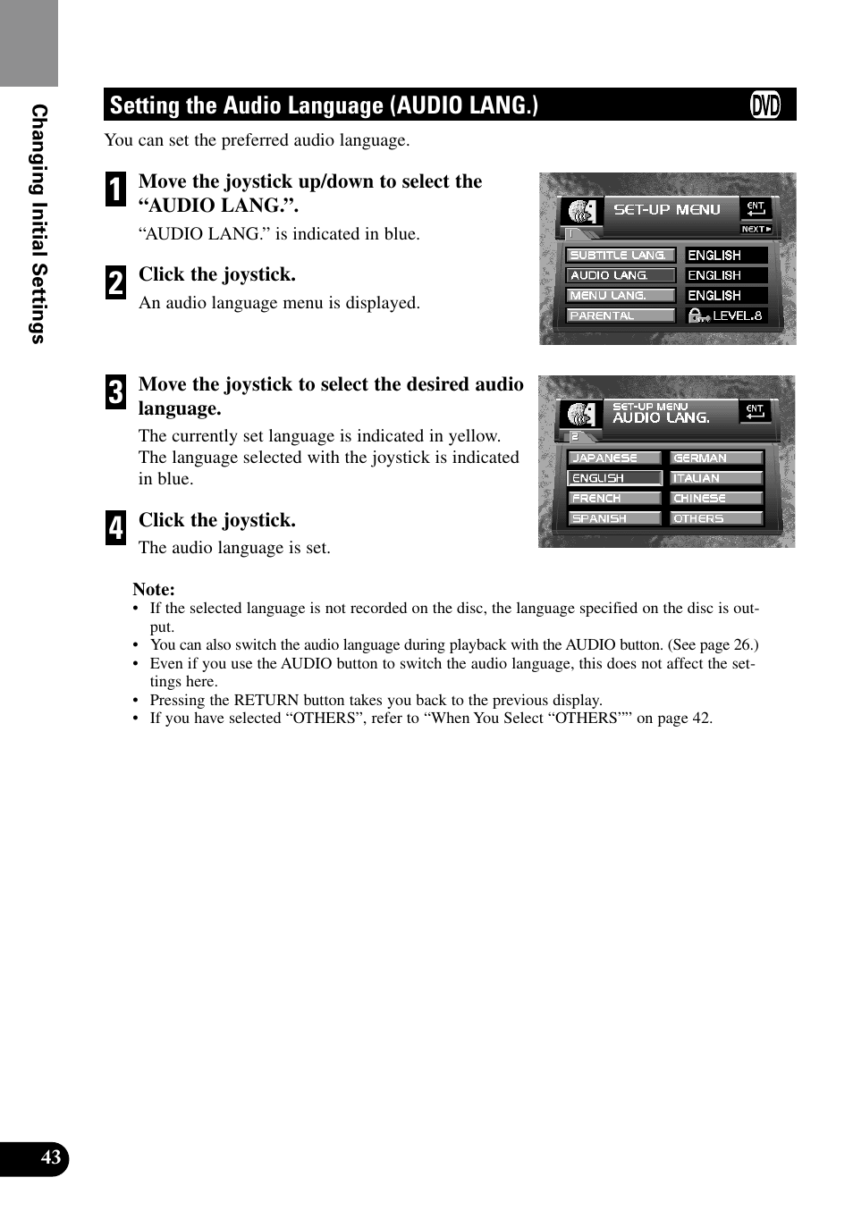 Setting the audio language, Audio lang.), Setting the audio language (audio lang.) | Pioneer XDV-P9II User Manual | Page 44 / 80