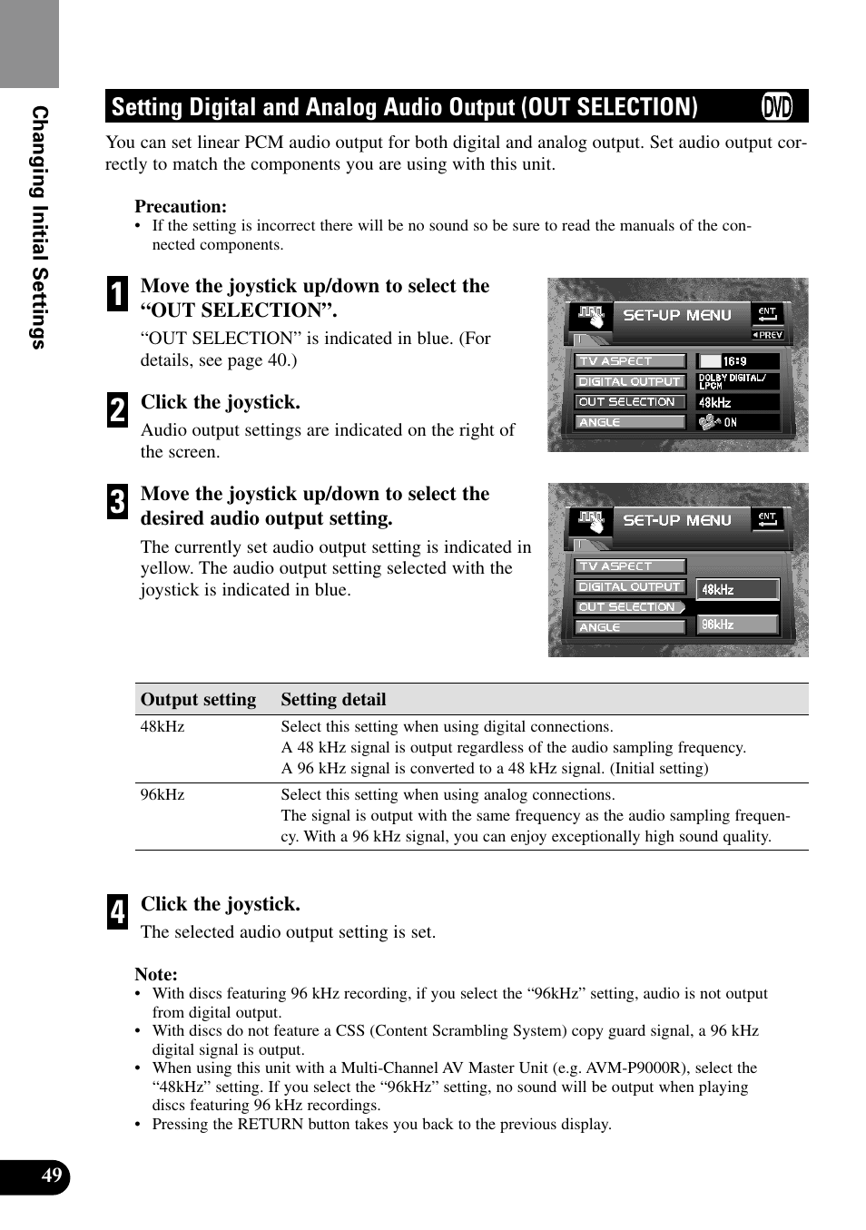 Setting digital and analog audio output, Out selection) | Pioneer XDV-P9II User Manual | Page 50 / 80