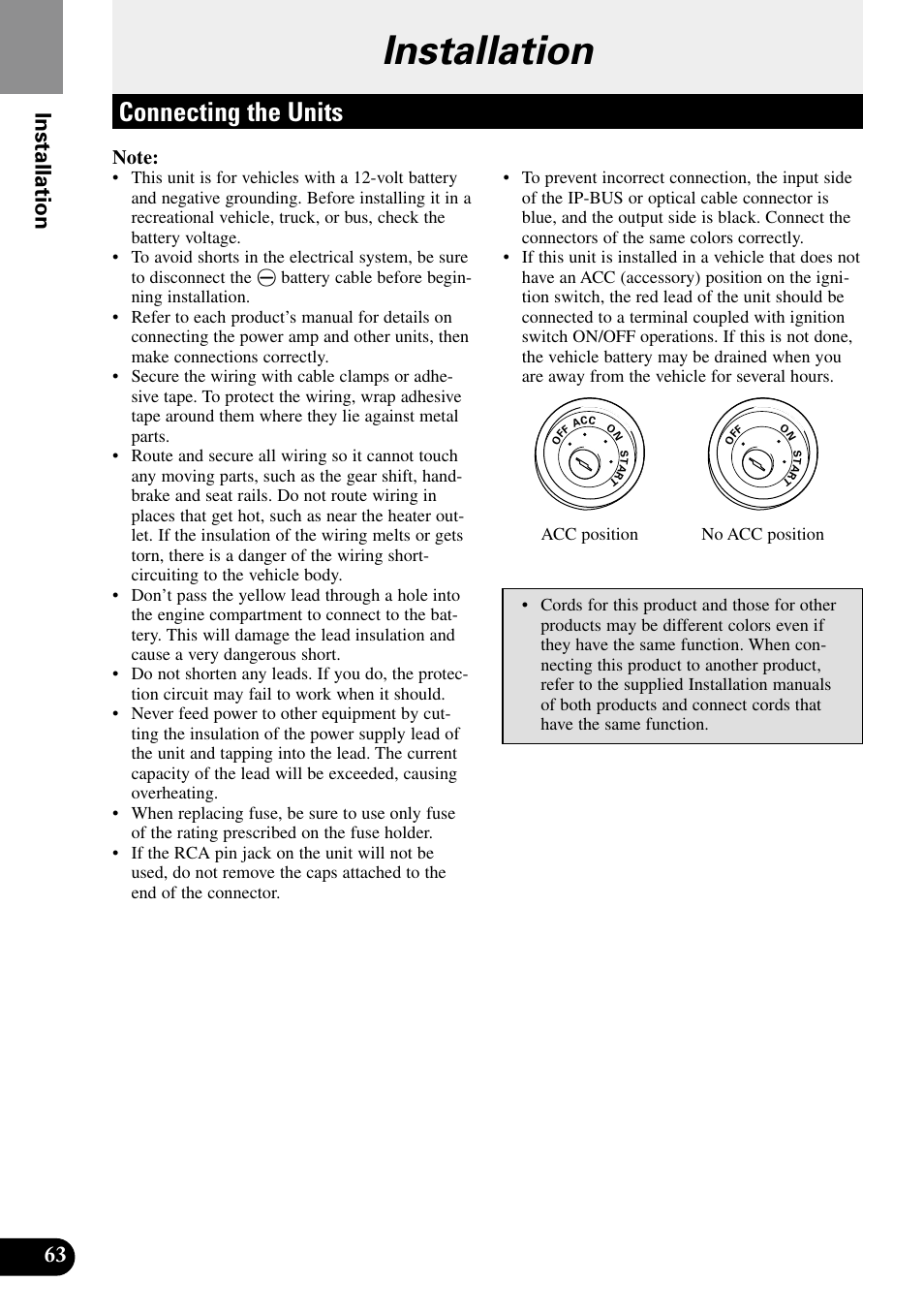 Installation, Connecting the units, Connecting the power cord | Connection diagram, 63 installation | Pioneer XDV-P9II User Manual | Page 64 / 80