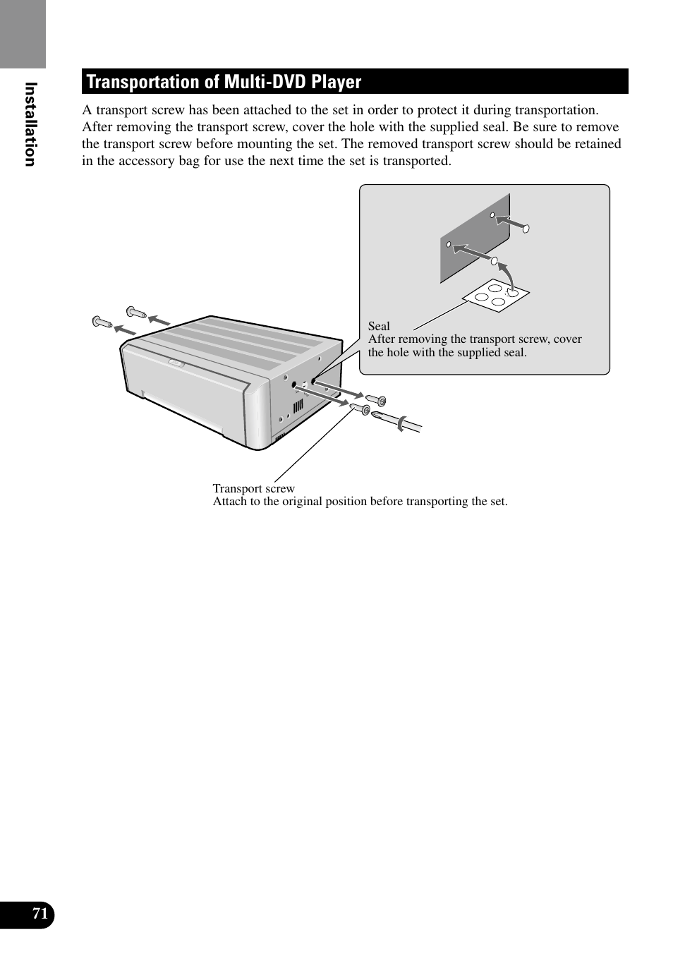 Transportation of multi-dvd player | Pioneer XDV-P9II User Manual | Page 72 / 80