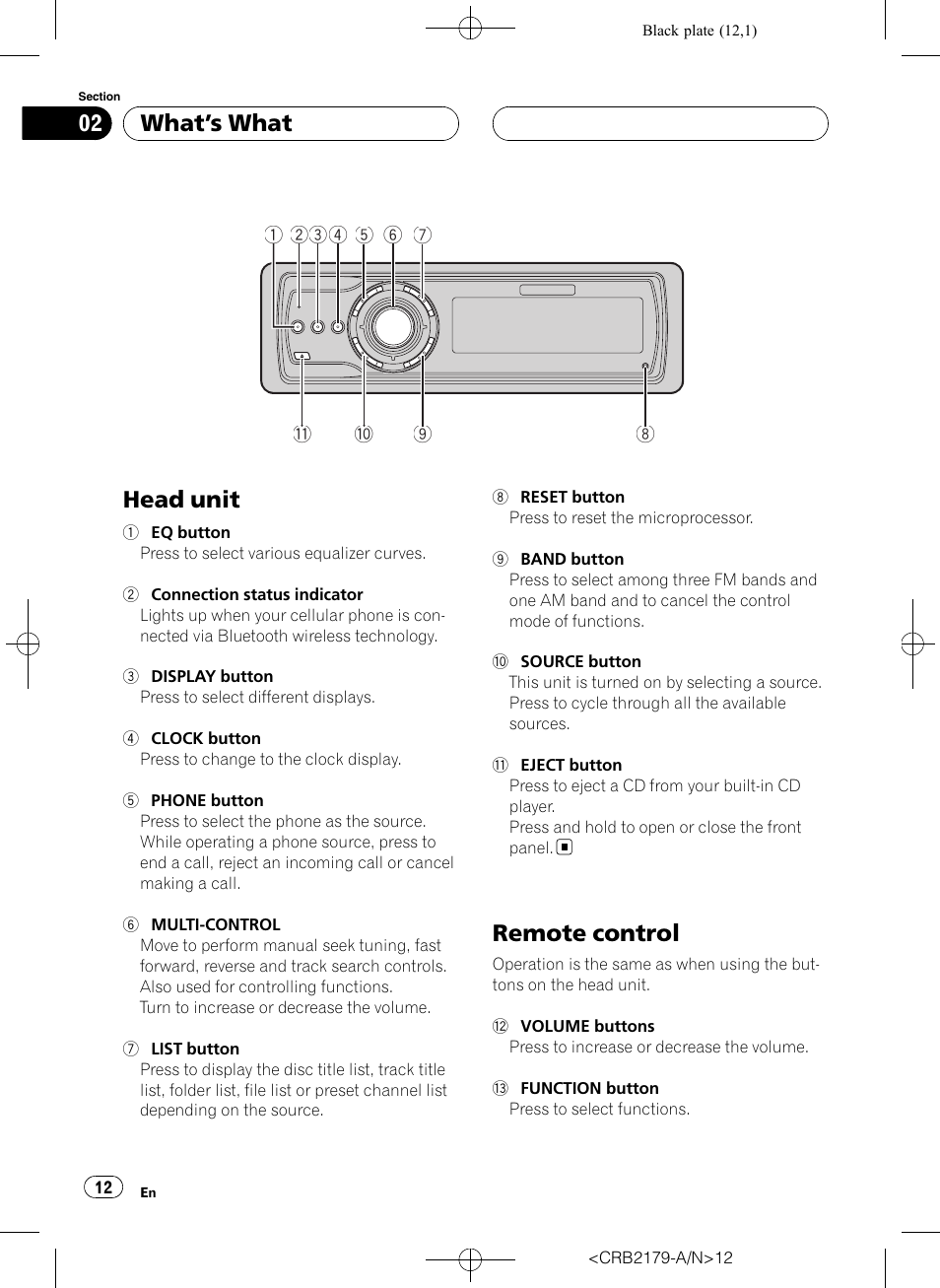 What, S what, Head unit | Remote control, What ’s what | Pioneer Super Tuner III D DEH-P9850BT User Manual | Page 12 / 104
