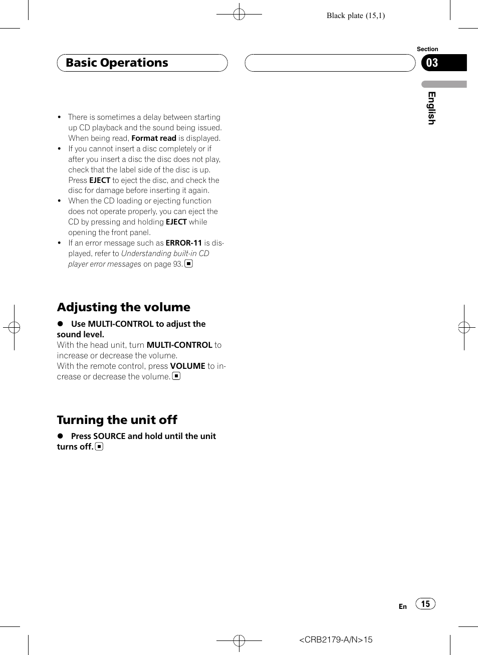 Adjusting the volume, Turning the unit off, Basic operations | Pioneer Super Tuner III D DEH-P9850BT User Manual | Page 15 / 104