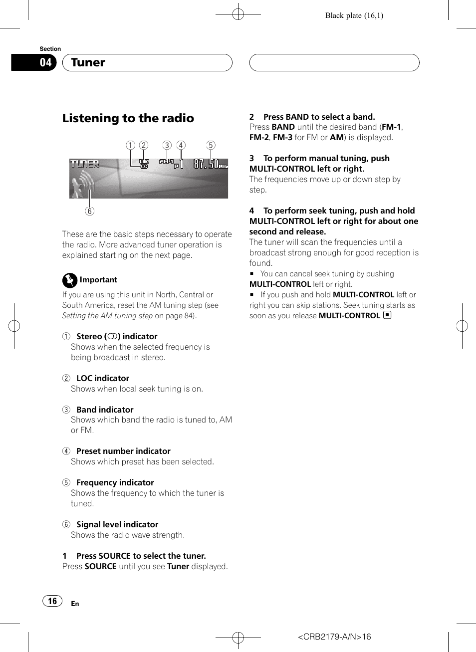 Tuner listening to the radio, Listening to the radio, Tuner | Pioneer Super Tuner III D DEH-P9850BT User Manual | Page 16 / 104