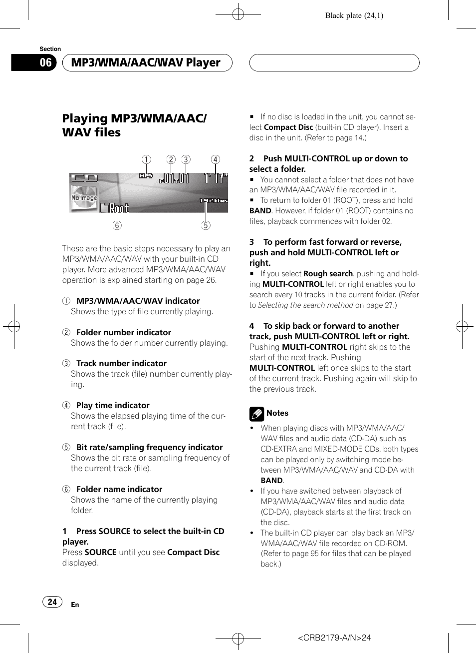 Playing mp3/wma/aac/ wav files, Mp3/wma/aac/wav player | Pioneer Super Tuner III D DEH-P9850BT User Manual | Page 24 / 104