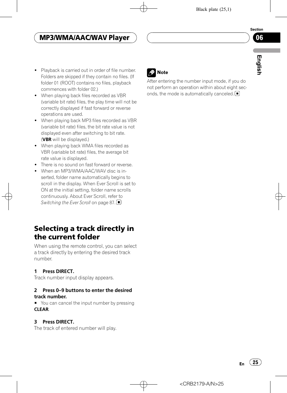 Selecting a track directly in the current, Folder, Selecting a track directly in the current folder | Mp3/wma/aac/wav player | Pioneer Super Tuner III D DEH-P9850BT User Manual | Page 25 / 104