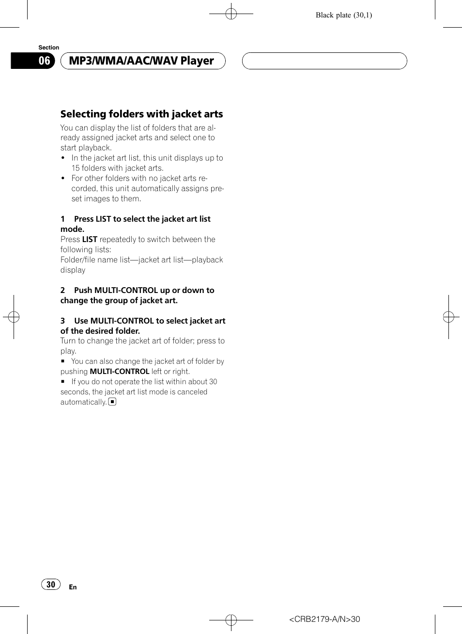 Selecting folders with jacket arts 30, Mp3/wma/aac/wav player, Selecting folders with jacket arts | Pioneer Super Tuner III D DEH-P9850BT User Manual | Page 30 / 104