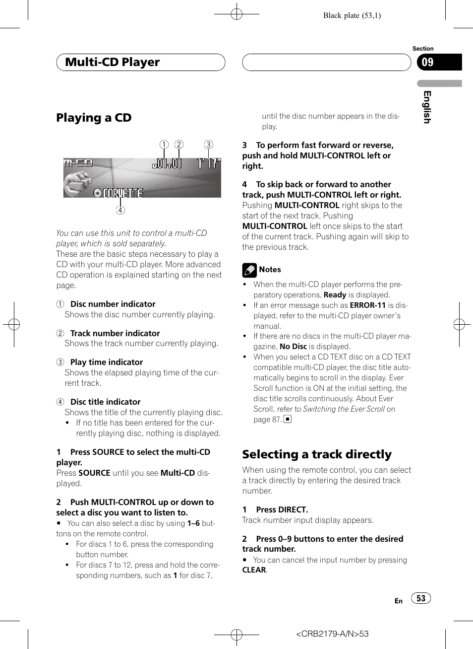 Multi-cd player playing a cd, Selecting a track directly, Playing a cd | Multi-cd player | Pioneer Super Tuner III D DEH-P9850BT User Manual | Page 53 / 104