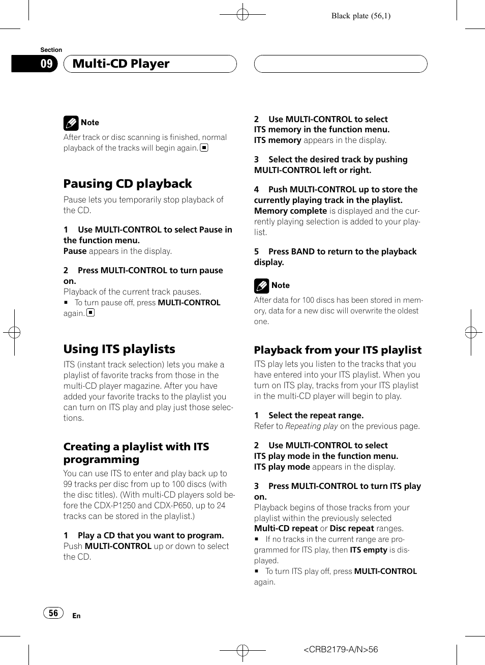 Pausing cd playback, Using its playlists, Creating a playlist with its | Programming, Playback from your its playlist 56, Multi-cd player, Creating a playlist with its programming, Playback from your its playlist | Pioneer Super Tuner III D DEH-P9850BT User Manual | Page 56 / 104