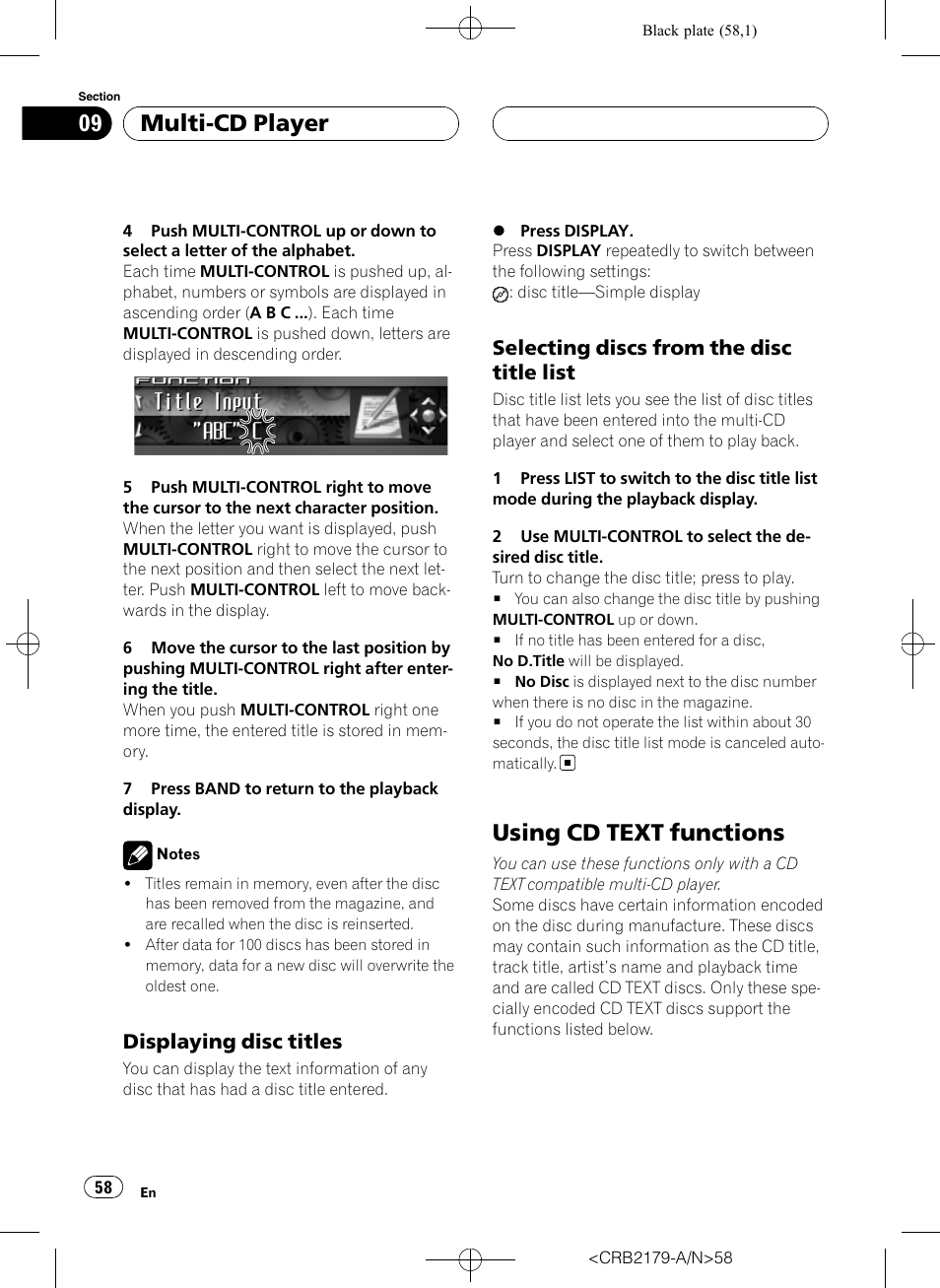 Displaying disc titles 58, Selecting discs from the disc title, List | Using cd text functions, Multi-cd player, Displaying disc titles, Selecting discs from the disc title list | Pioneer Super Tuner III D DEH-P9850BT User Manual | Page 58 / 104