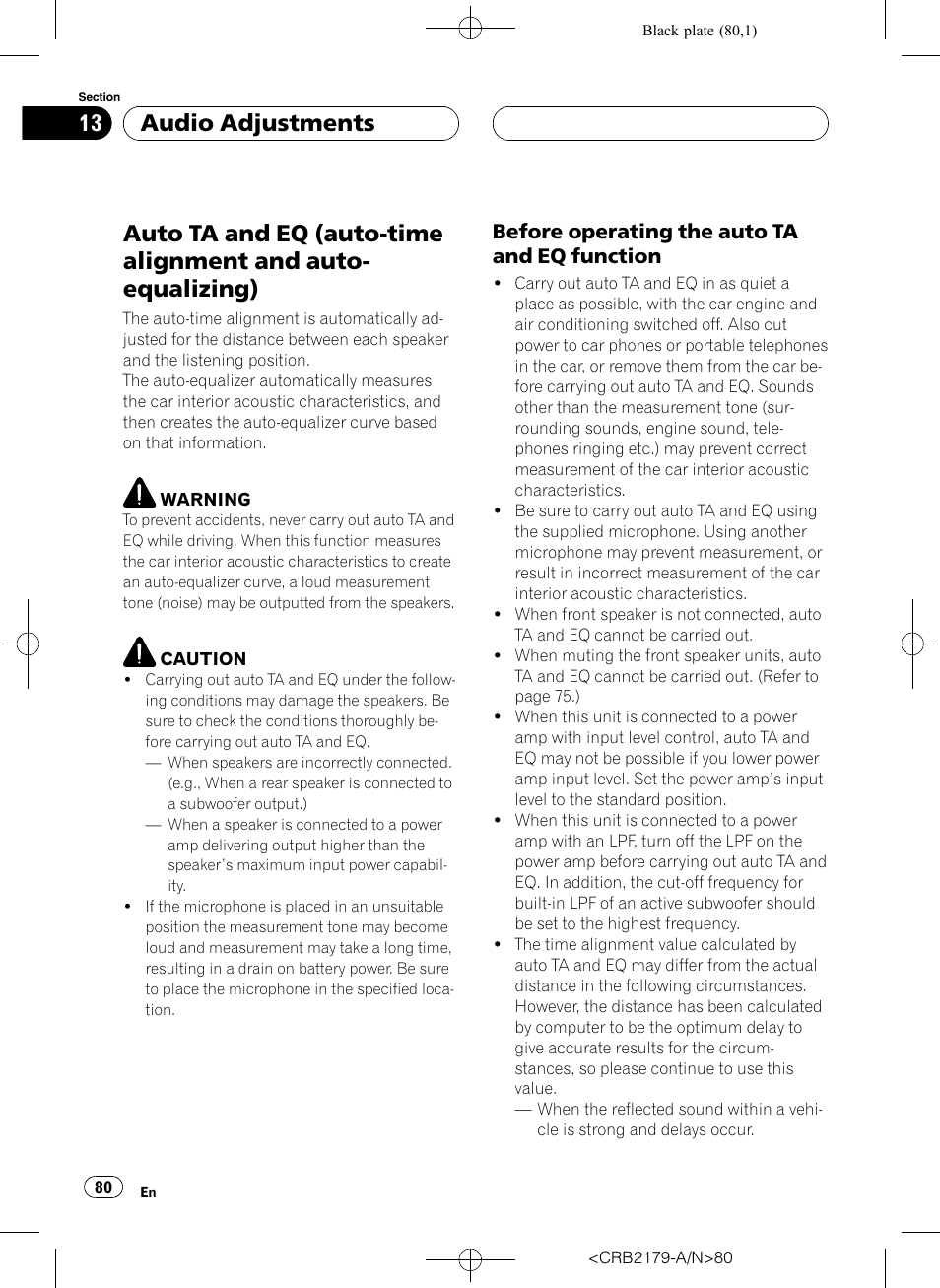 Auto ta and eq (auto-time alignment and, Auto-equalizing), Before operating the auto ta and eq | Function, Audio adjustments, Before operating the auto ta and eq function | Pioneer Super Tuner III D DEH-P9850BT User Manual | Page 80 / 104