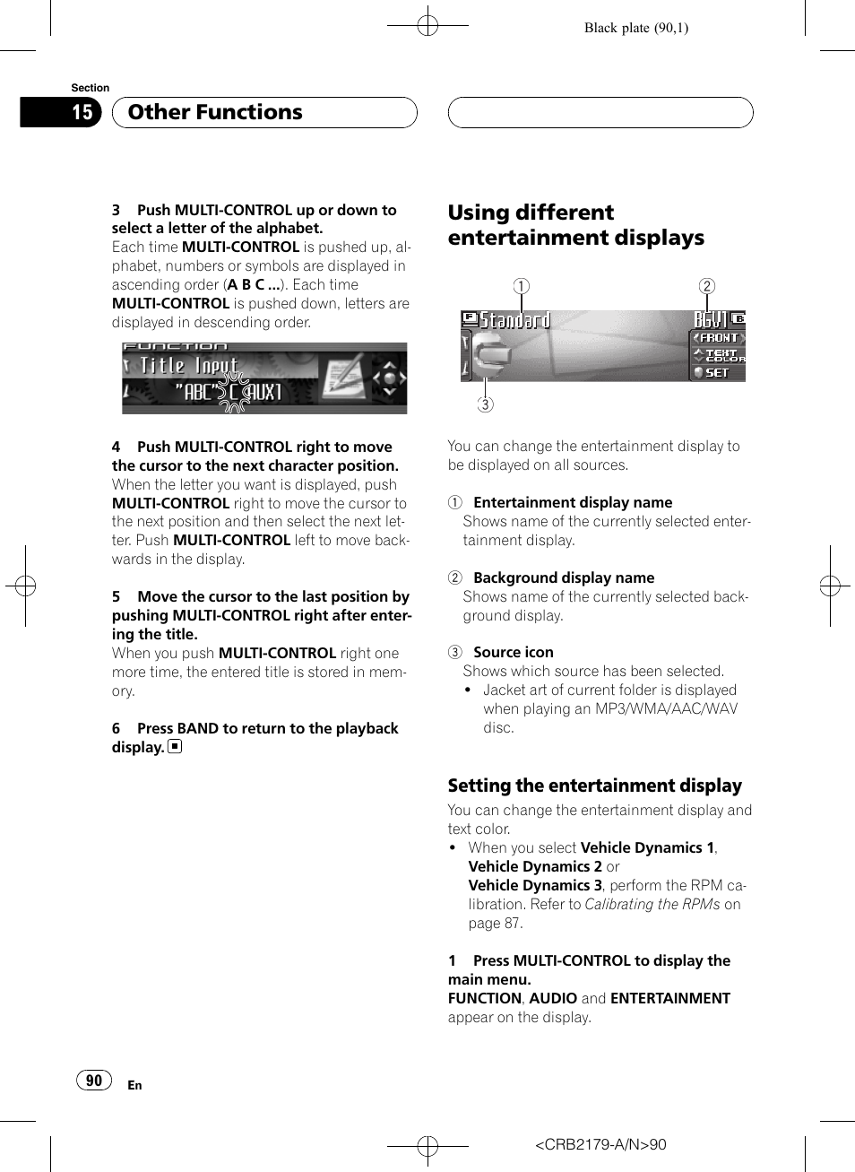 Using different entertainment displays, Setting the entertainment display 90, Other functions | Pioneer Super Tuner III D DEH-P9850BT User Manual | Page 90 / 104