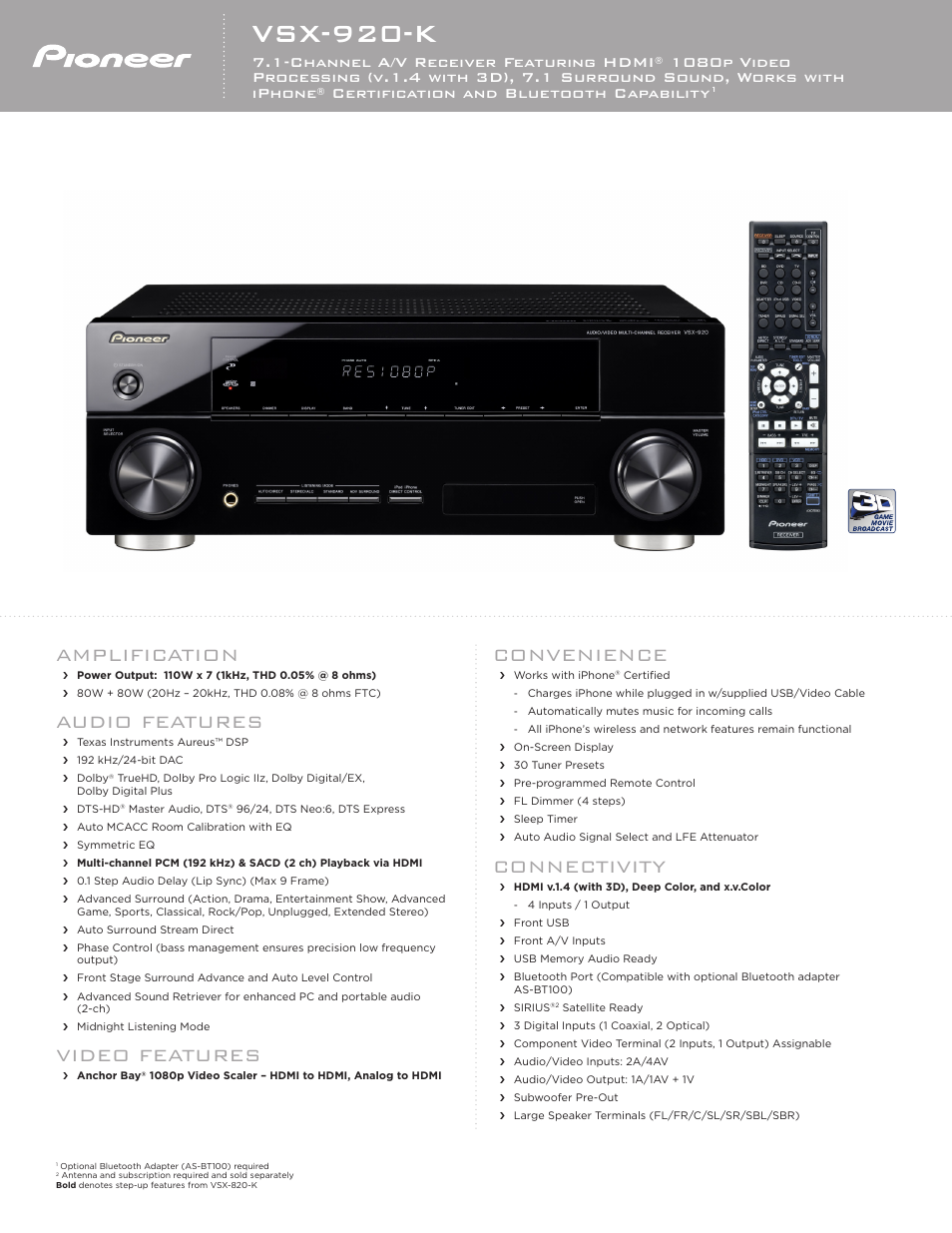 Pioneer VSX-920-K User Manual | 2 pages