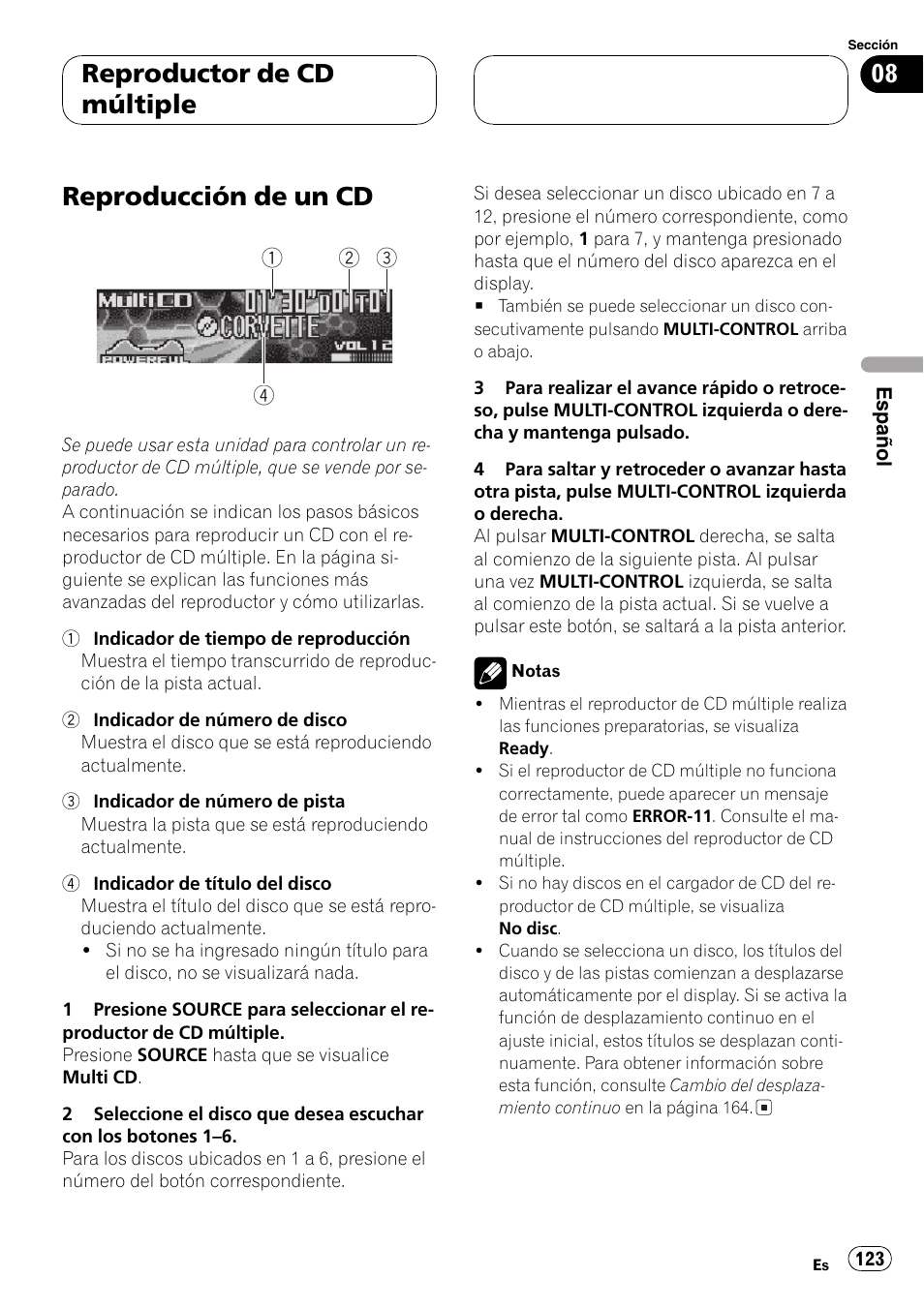 Reproductor de cd múltiple, Reproducción de un cd 123, Reproducción de un cd | Pioneer DEH-P8600MP User Manual | Page 123 / 179