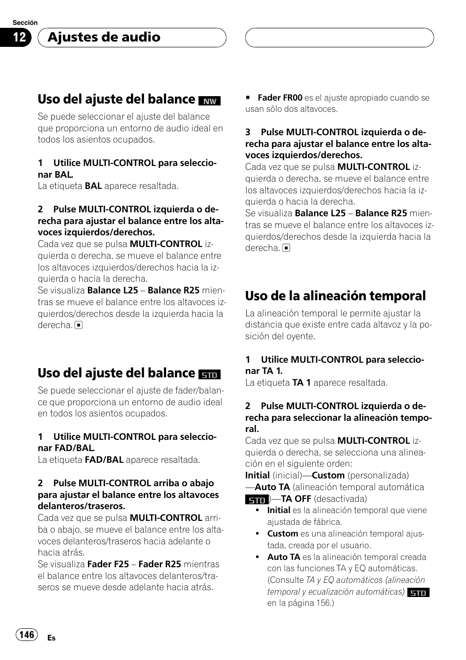 Uso del ajuste del balance, Uso de la alineación temporal 146, Uso de la alineación temporal | Ajustes de audio | Pioneer DEH-P8600MP User Manual | Page 146 / 179