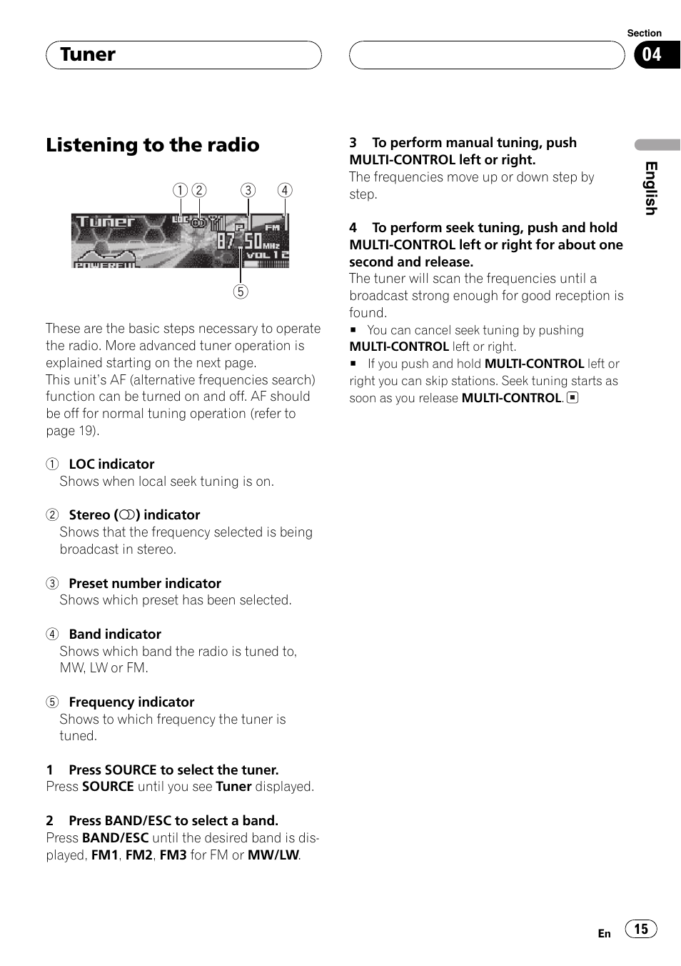 Tuner listening to the radio 15, Listening to the radio, Tuner | Pioneer DEH-P8600MP User Manual | Page 15 / 179