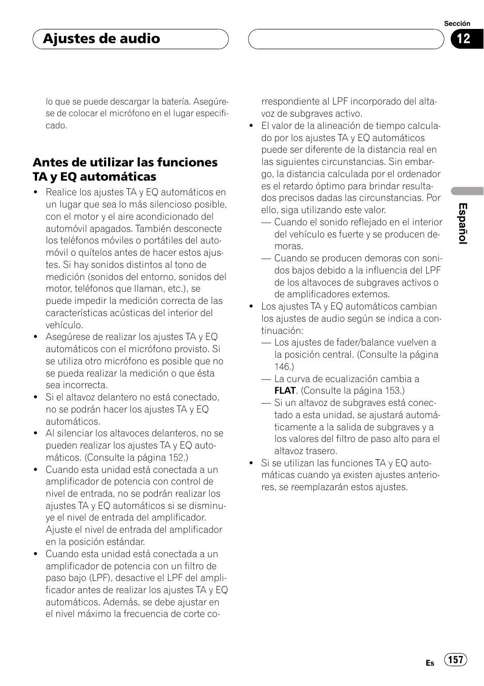 Antes de utilizar las funciones ta y eq, Automáticas 157, Ajustes de audio | Pioneer DEH-P8600MP User Manual | Page 157 / 179