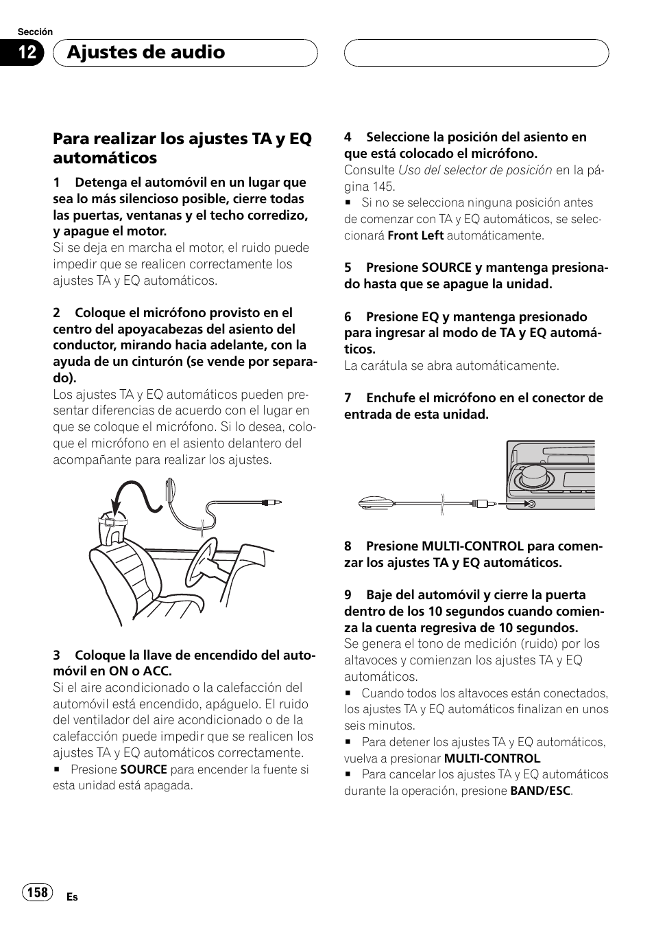 Para realizar los ajustes ta y eq, Automáticos 158, Ajustes de audio | Para realizar los ajustes ta y eq automáticos | Pioneer DEH-P8600MP User Manual | Page 158 / 179