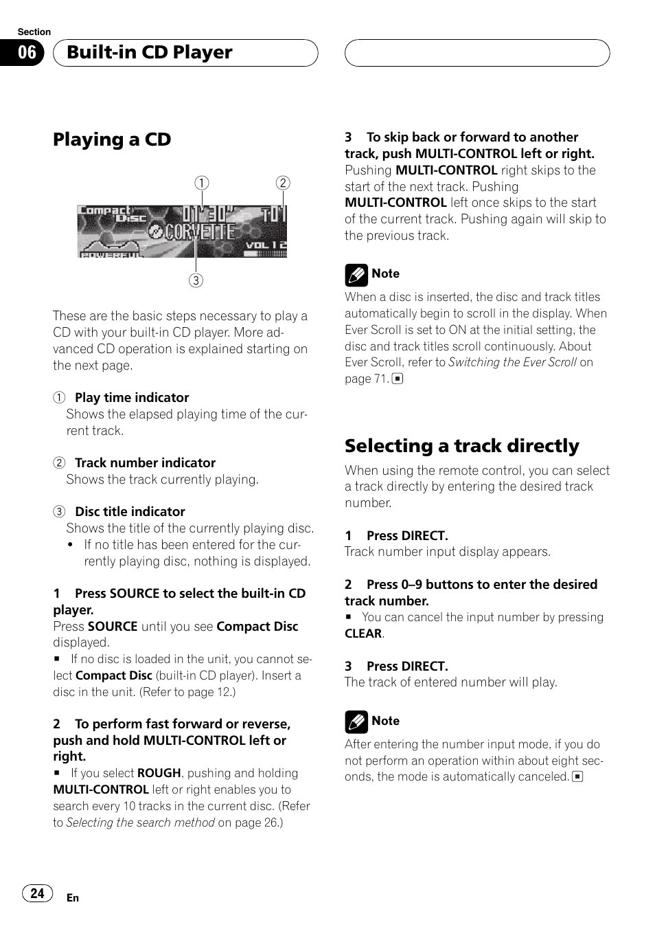 Playing a cd, Selecting a track directly, Built-in cd player | Pioneer DEH-P8600MP User Manual | Page 24 / 179