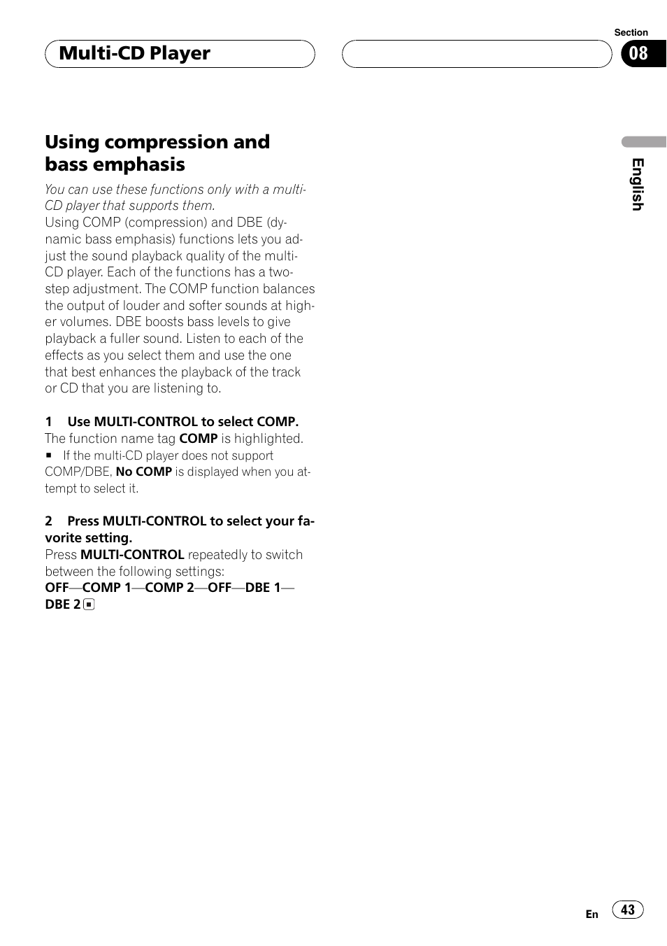 Using compression and bass emphasis 43, Using compression and bass emphasis, Multi-cd player | Pioneer DEH-P8600MP User Manual | Page 43 / 179