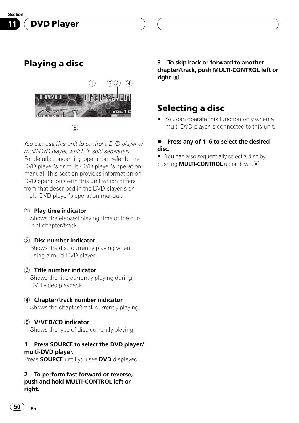 Dvd player playing a disc 50 selecting a disc 50, Playing a disc, Selecting a disc | Dvd player | Pioneer DEH-P8600MP User Manual | Page 50 / 179