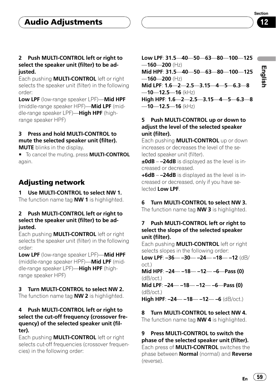 Adjusting network 59, Adjusting network, Audio adjustments | Pioneer DEH-P8600MP User Manual | Page 59 / 179