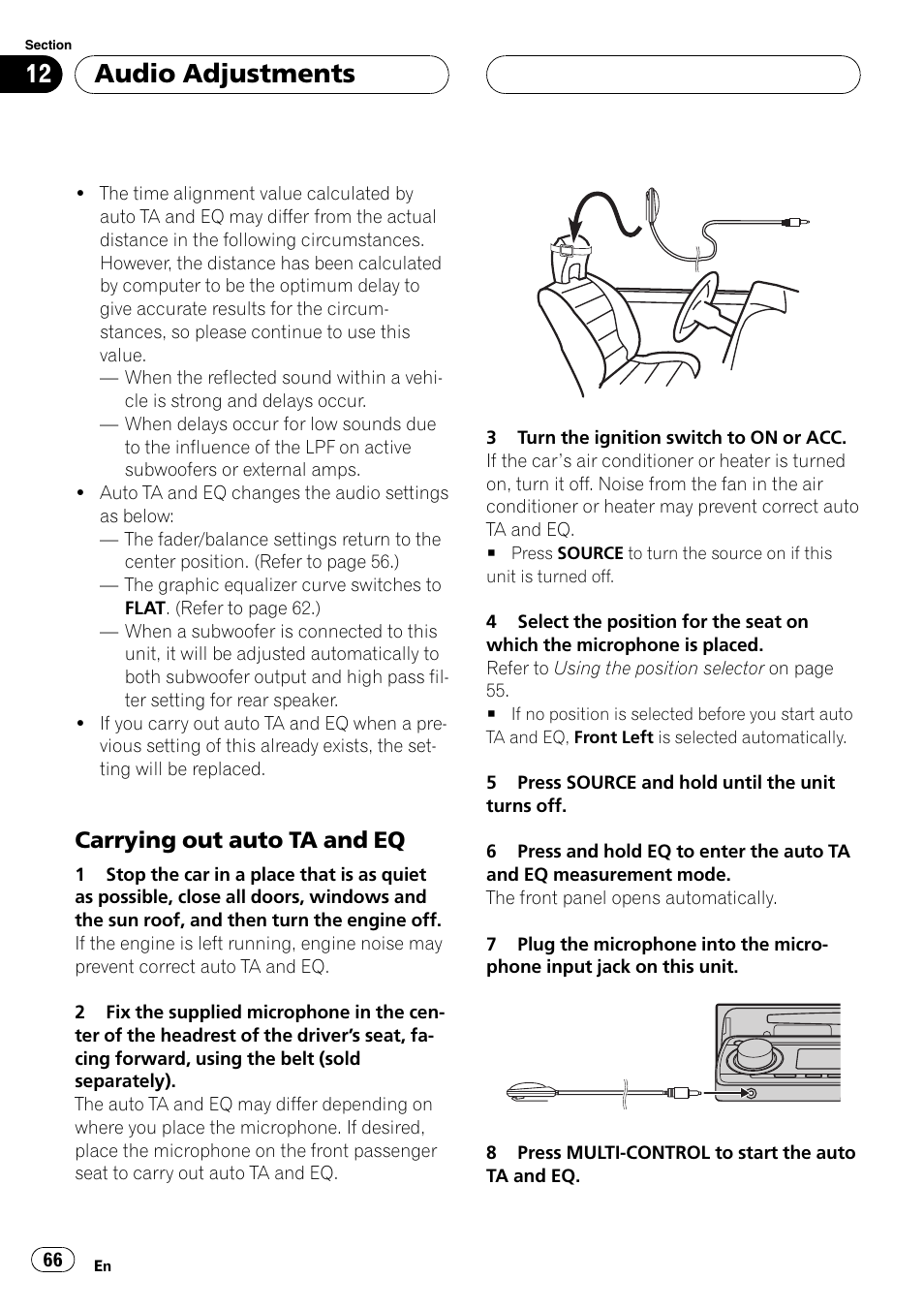 Carrying out auto ta and eq 66, Audio adjustments, Carrying out auto ta and eq | Pioneer DEH-P8600MP User Manual | Page 66 / 179