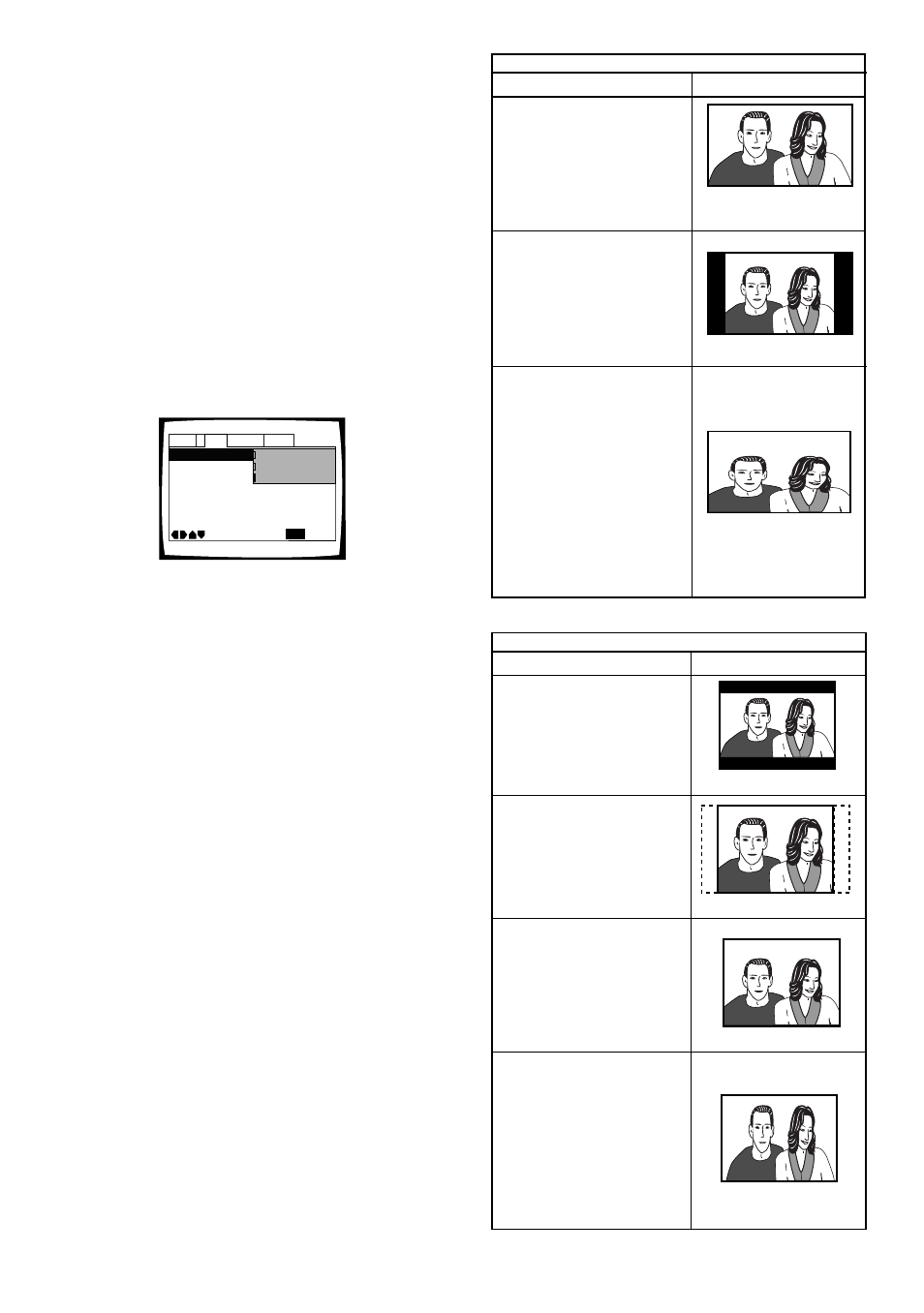 Ajuste del tamaño de la pantalla del, Televisor, Ajuste del tamaño de la pantalla del televisor | Diferencias en tamaños de pantalla y formatos dvd | Pioneer DV-525 User Manual | Page 22 / 60