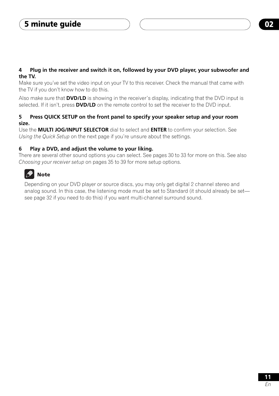 5 minute guide 02 | Pioneer VSX-D412 User Manual | Page 11 / 60