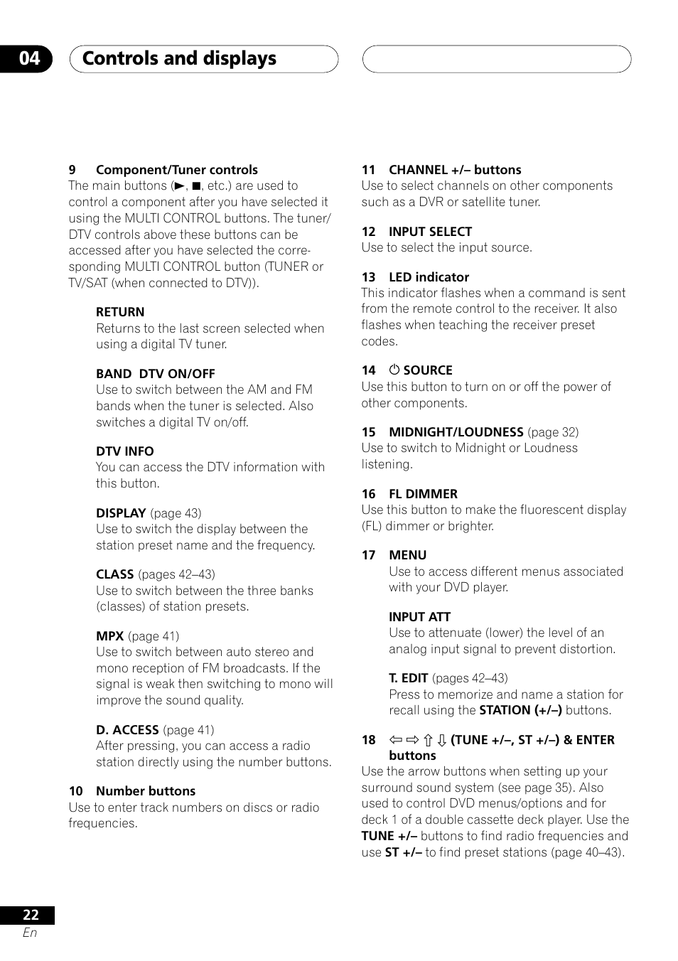 Controls and displays 04 | Pioneer VSX-D412 User Manual | Page 22 / 60