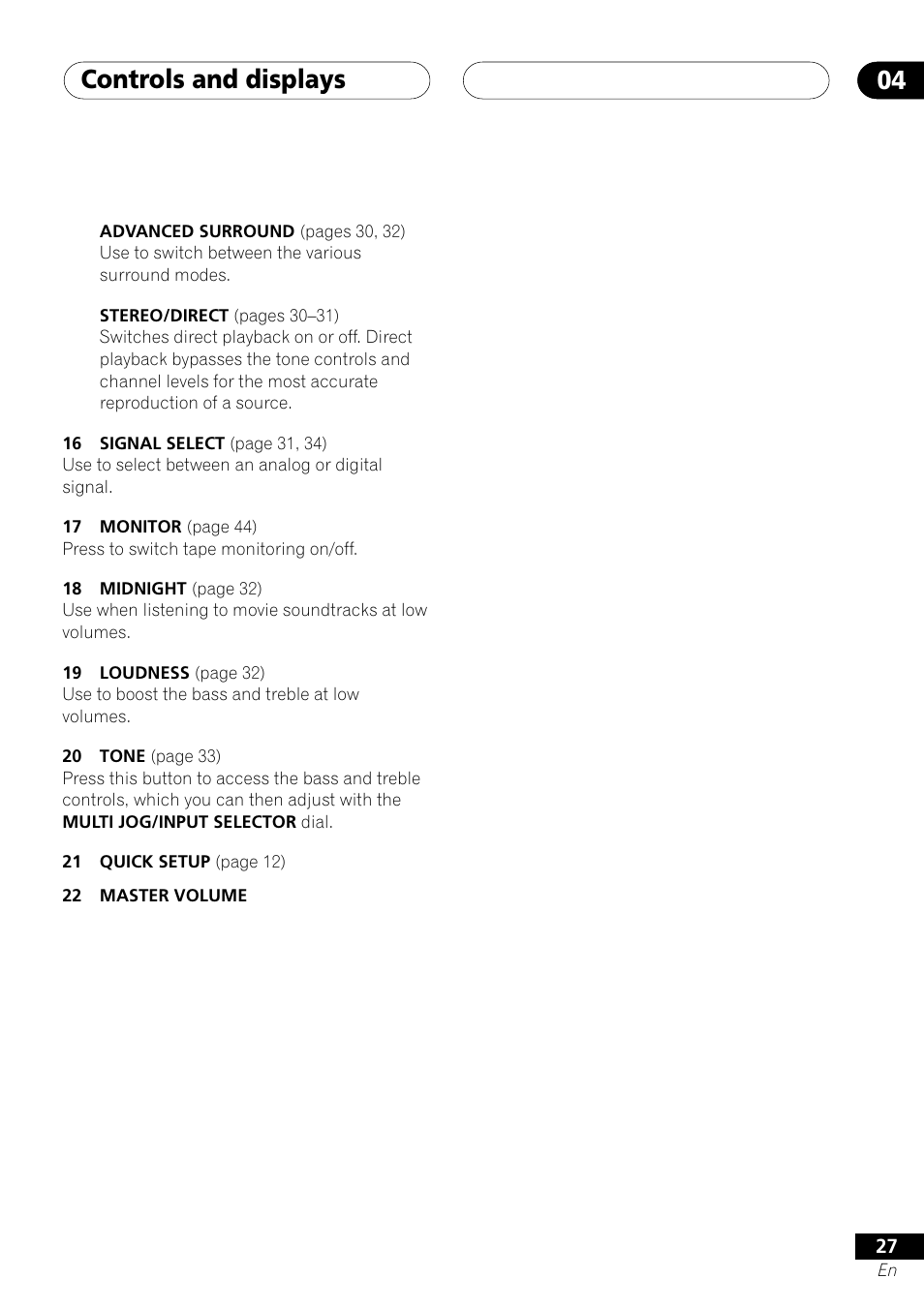 Controls and displays 04 | Pioneer VSX-D412 User Manual | Page 27 / 60
