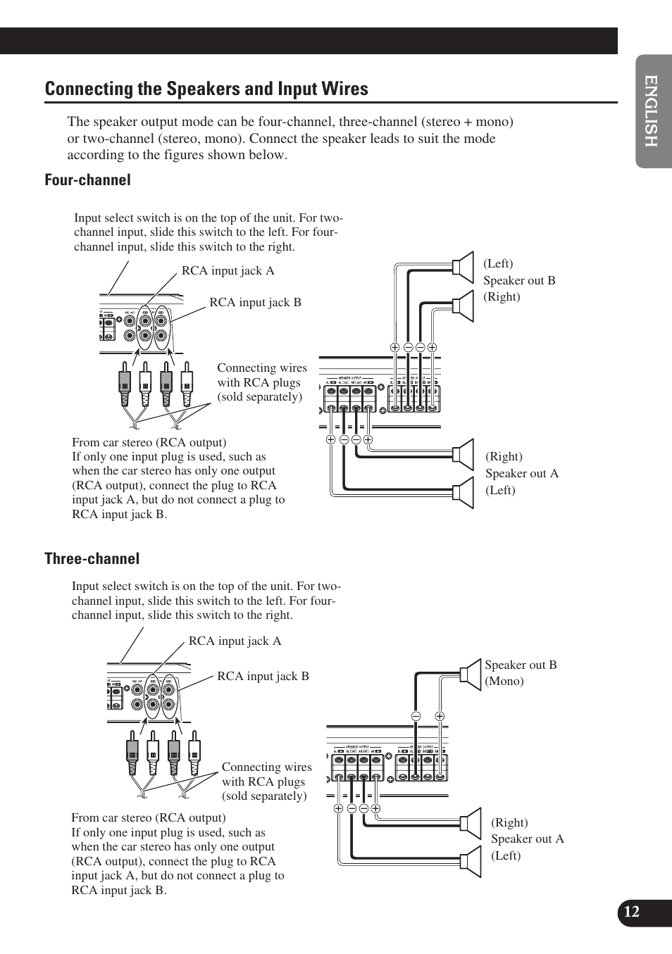 Connecting the speakers and input wires | Pioneer PREMIER PRS-D4200F User Manual | Page 13 / 50