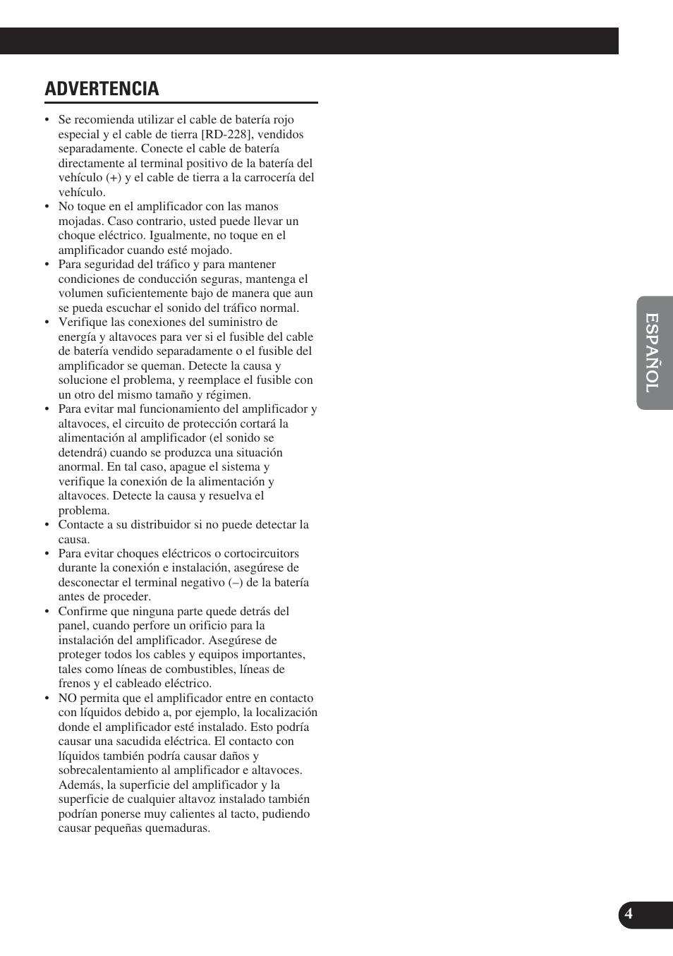 Advertencia | Pioneer PREMIER PRS-D4200F User Manual | Page 37 / 50