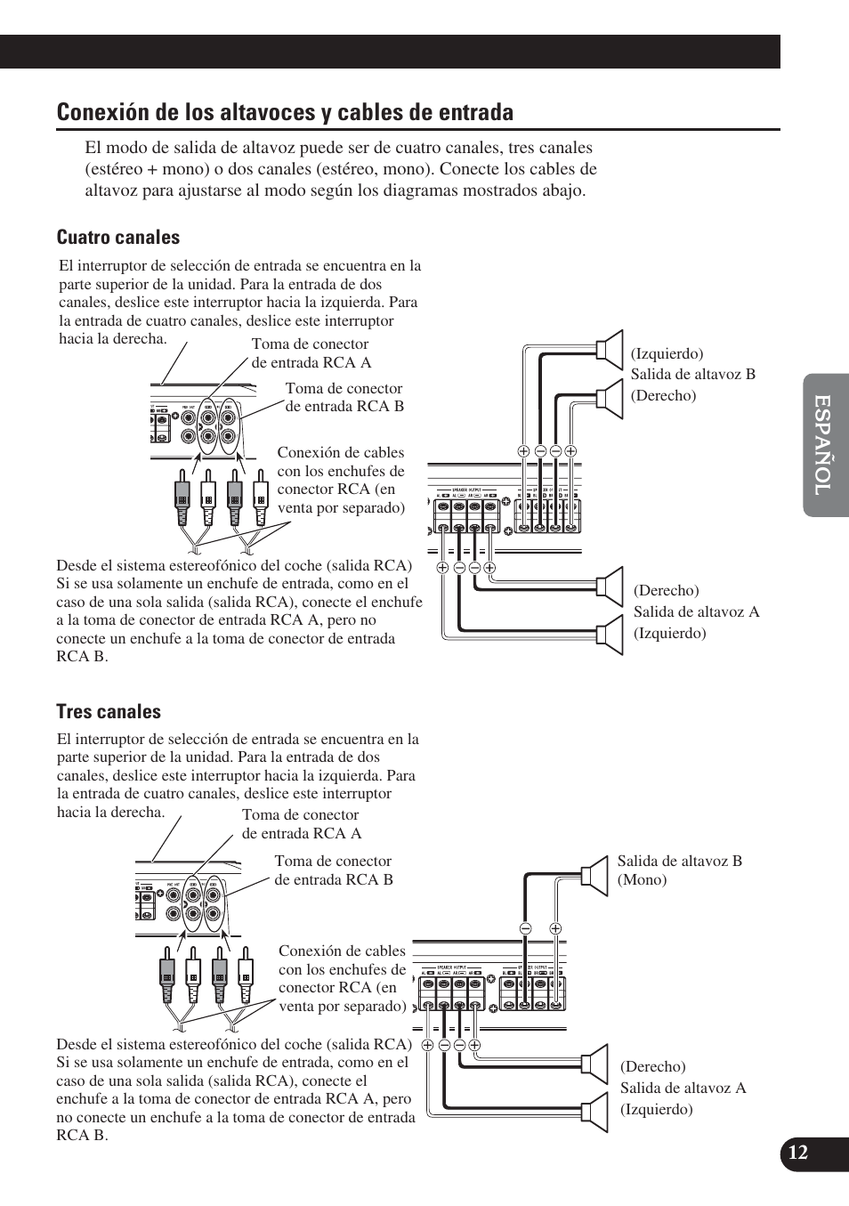 Conexión de los altavoces y cables, De entrada, Conexión de los altavoces y cables de entrada | Pioneer PREMIER PRS-D4200F User Manual | Page 45 / 50