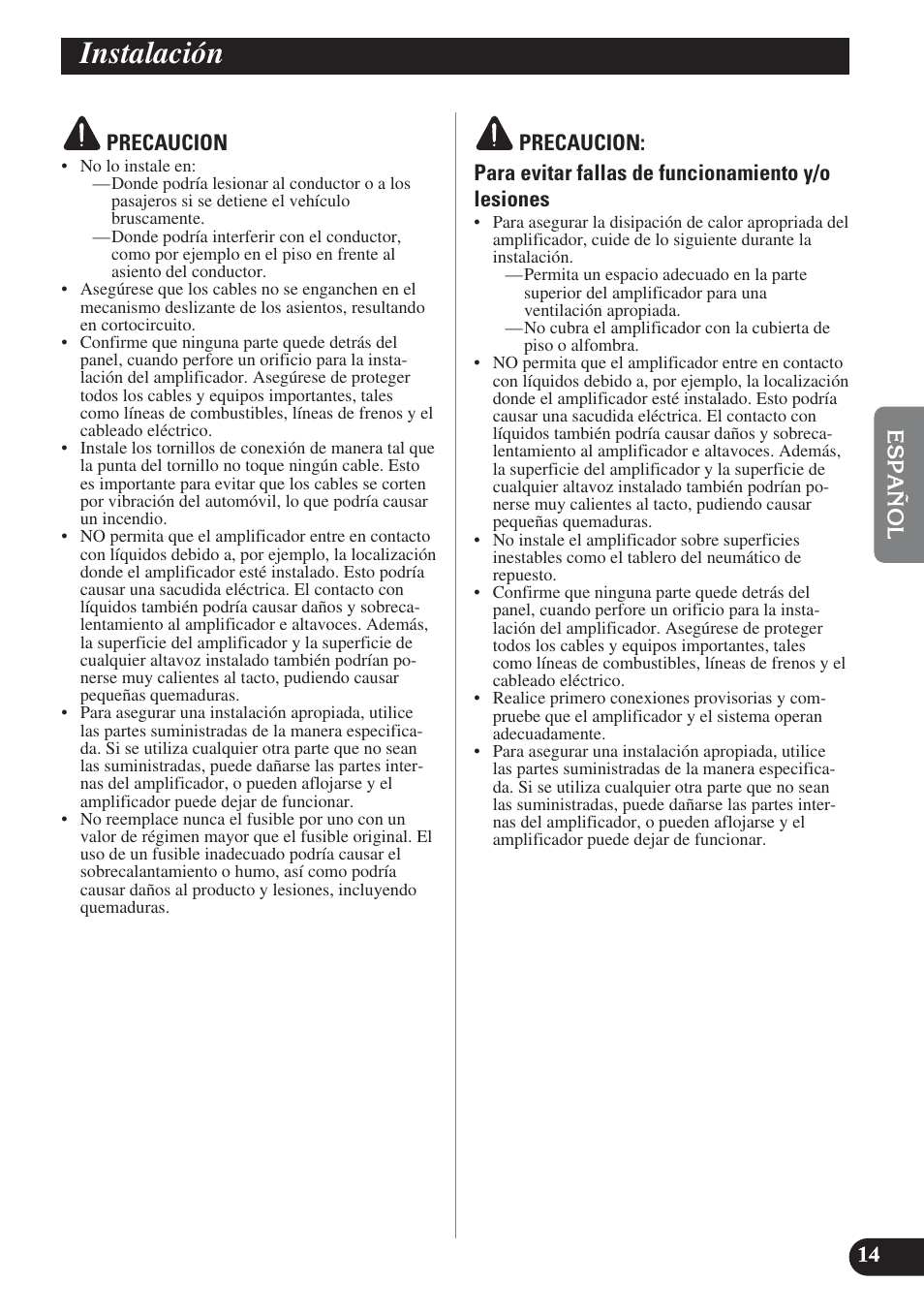 Instalación | Pioneer PREMIER PRS-D4200F User Manual | Page 47 / 50