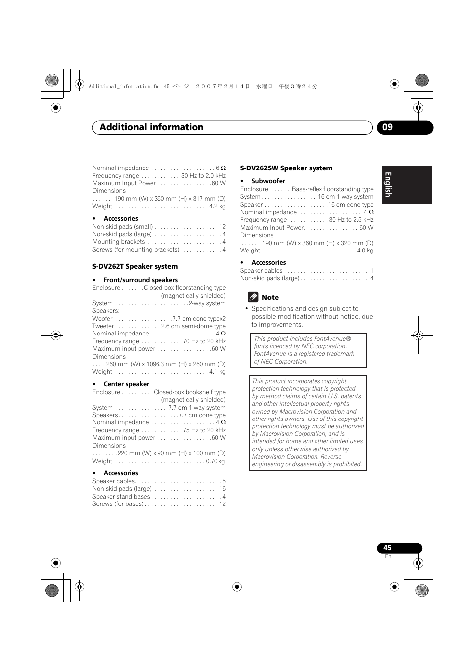 Additional information 09 | Pioneer XV-DV262 User Manual | Page 45 / 93