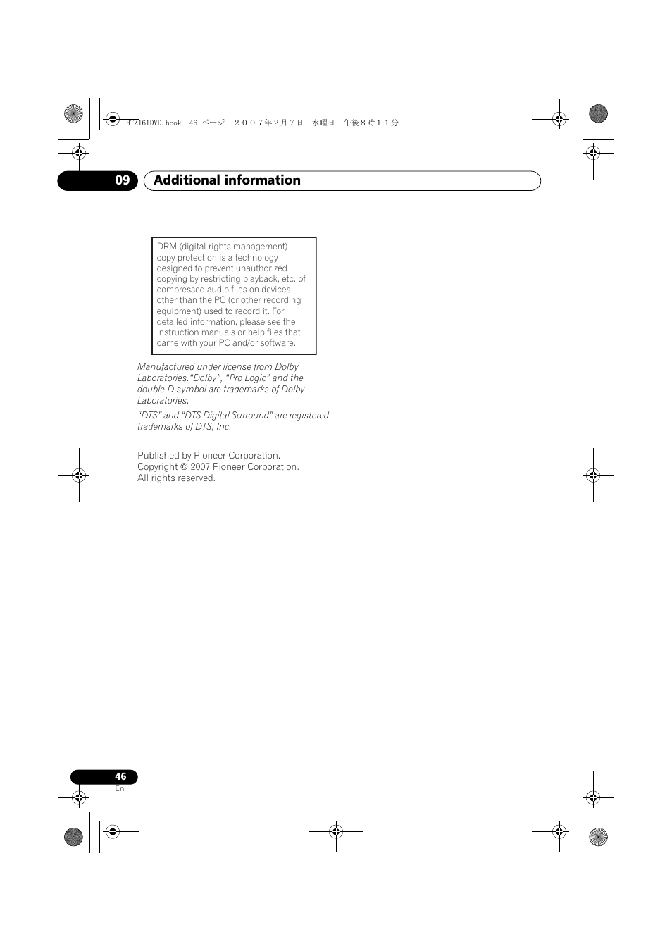 Additional information 09 | Pioneer XV-DV262 User Manual | Page 46 / 93