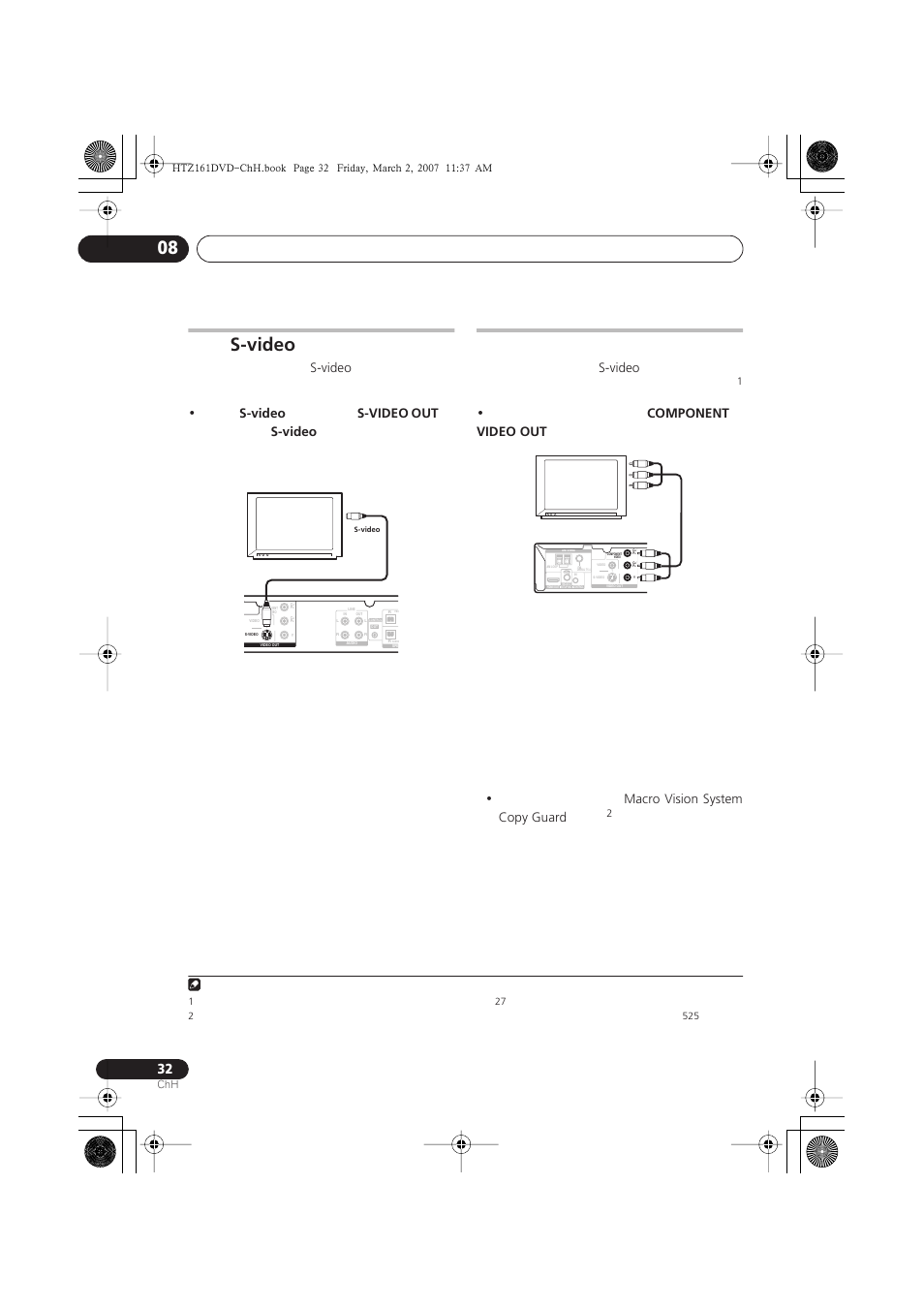 S-video, S-video out, Component video out | Macro vision system copy guard | Pioneer XV-DV262 User Manual | Page 78 / 93