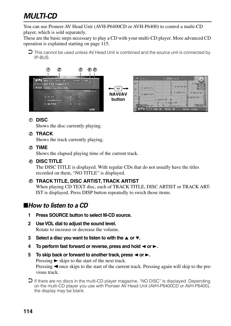 Multi-cd, How to listen to a cd | Pioneer DVD Navigation Unit AVIC-80DVD User Manual | Page 116 / 192