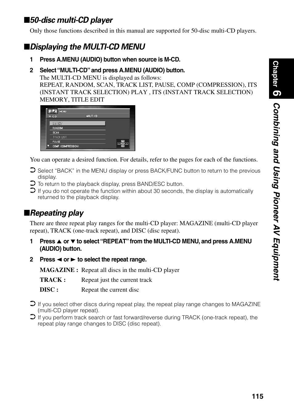 Displaying the multi-cd menu, Repeating play | Pioneer DVD Navigation Unit AVIC-80DVD User Manual | Page 117 / 192