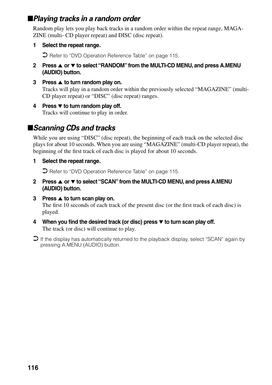 Playing tracks in a random order, Scanning cds and tracks | Pioneer DVD Navigation Unit AVIC-80DVD User Manual | Page 118 / 192