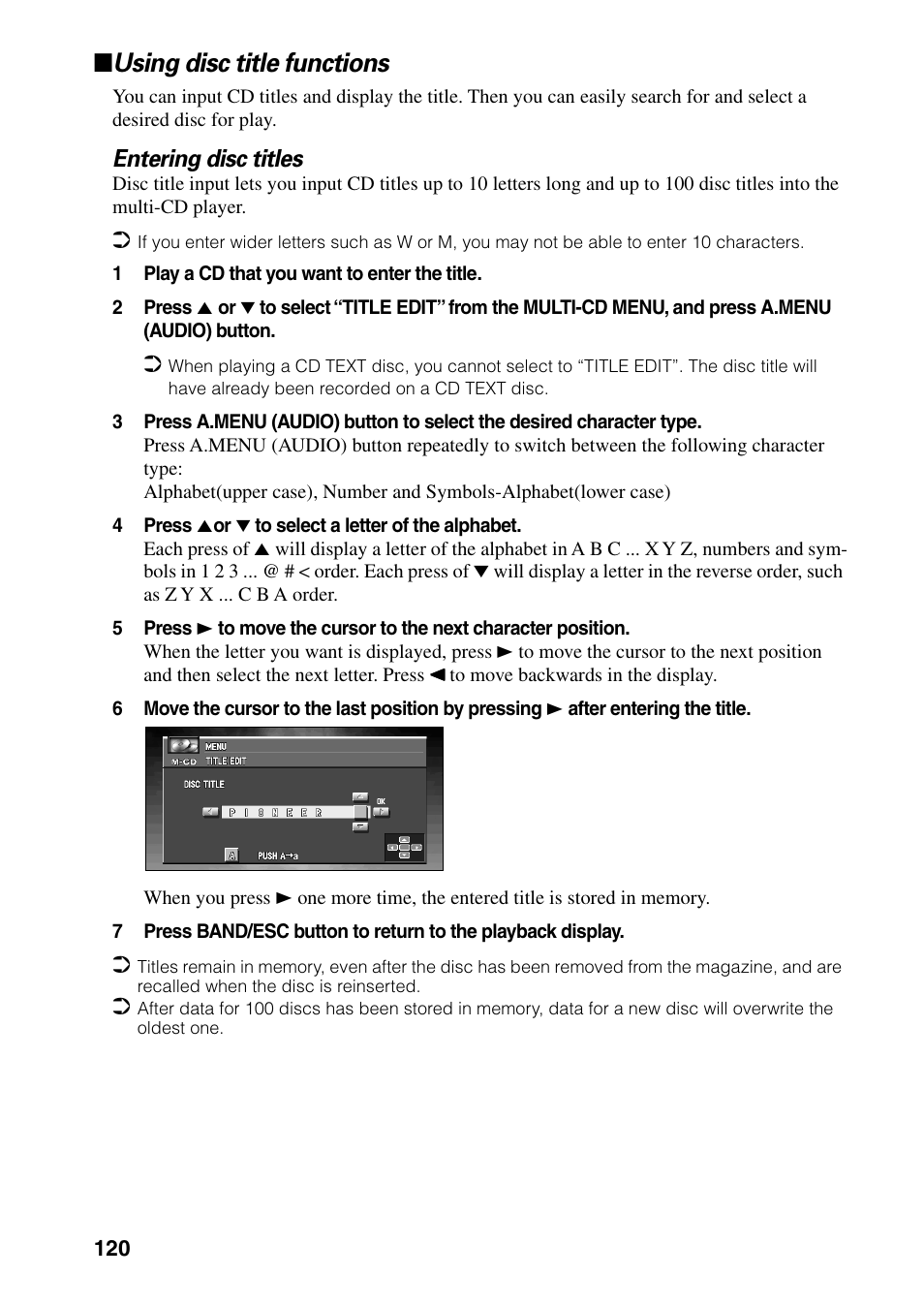 Using disc title functions, Entering disc titles | Pioneer DVD Navigation Unit AVIC-80DVD User Manual | Page 122 / 192