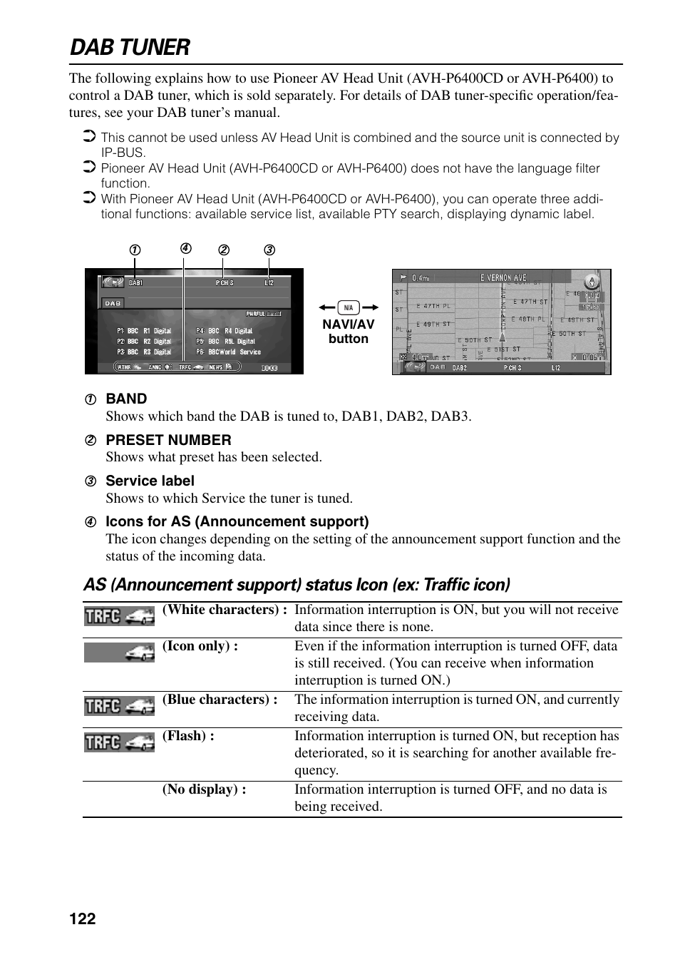 Dab tuner | Pioneer DVD Navigation Unit AVIC-80DVD User Manual | Page 124 / 192