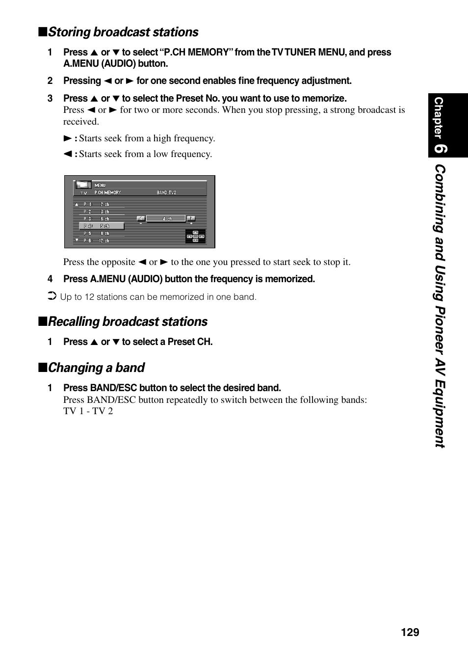 Recalling broadcast stations, Changing a band | Pioneer DVD Navigation Unit AVIC-80DVD User Manual | Page 131 / 192