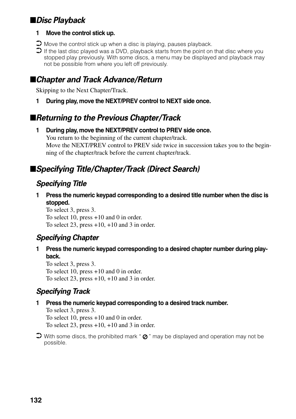 Disc playback, Chapter and track advance/return, Returning to the previous chapter/track | Specifying title/chapter/track (direct search) | Pioneer DVD Navigation Unit AVIC-80DVD User Manual | Page 134 / 192