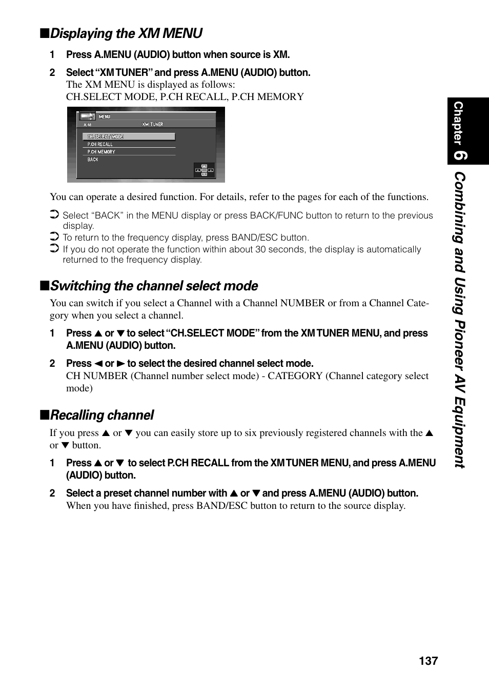 Switching the channel select mode, Recalling channel | Pioneer DVD Navigation Unit AVIC-80DVD User Manual | Page 139 / 192