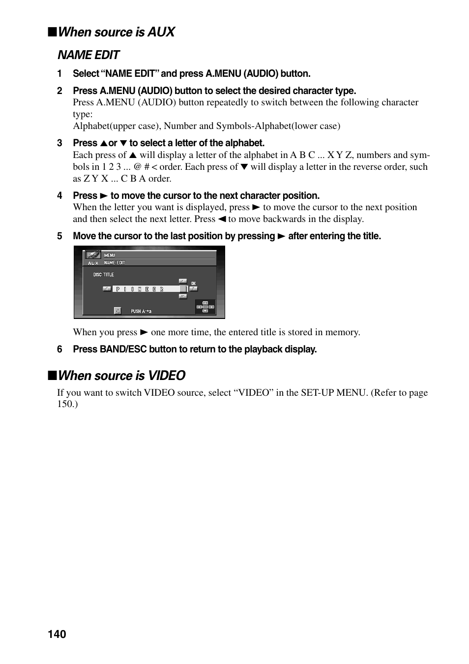 When source is aux when source is video, When source is aux, When source is video | Pioneer DVD Navigation Unit AVIC-80DVD User Manual | Page 142 / 192